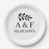 Assiettes En Carton Plaques imprimées personnalisées Monogramme feuill (Devant)