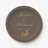 Assiettes En Carton Plaques Mariages en or Eucalyptus (Devant)