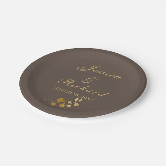 Assiettes En Carton Plaques Mariages en or Eucalyptus (Angle)