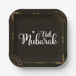 Assiettes En Carton Plaques modernes de l'Aïd Moubarak en or noir