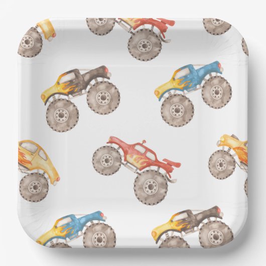 Assiettes En Carton Plaques Monster Truck Party (Recto)