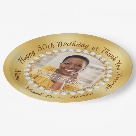 Assiettes En Carton Plaques papier 50e anniversaire, personnalisées 50 (Angle)