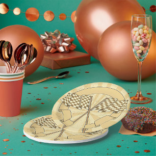 Assiettes En Carton Plaques papier À damiers drapeaux de course