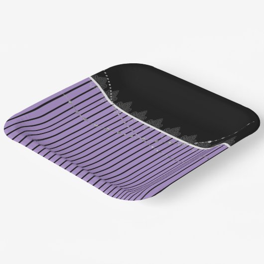 Assiettes En Carton Plaques papier à rayures violettes et noires (Angulaire)
