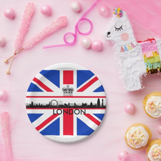 Assiettes En Carton Plaques papier à thème Union Jack London Skyline (Fête)