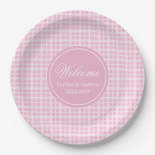 Assiettes En Carton Plaques Papier Anniversaire Chic Rose Plaid Nom pe (Devant)