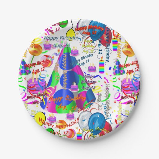 Assiettes En Carton Plaques papier Août, 12 Anniversaire (Devant)