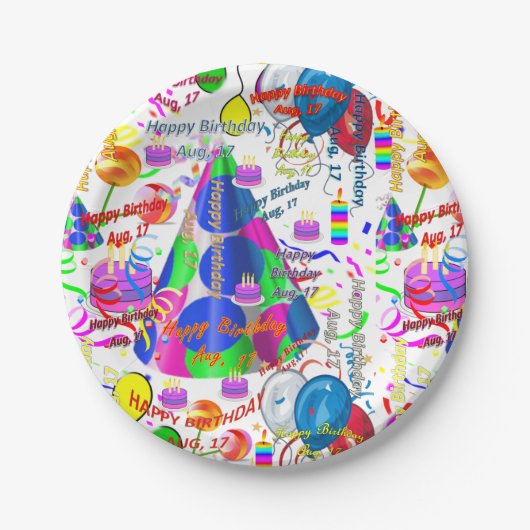 Assiettes En Carton Plaques papier Août, 17 Anniversaire (Devant)
