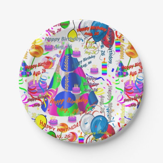 Assiettes En Carton Plaques papier Août, 26 Anniversaire (Devant)