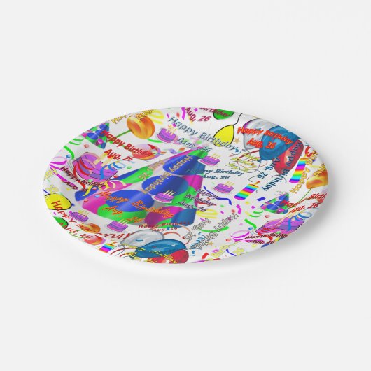 Assiettes En Carton Plaques papier Août, 26 Anniversaire (Angle)