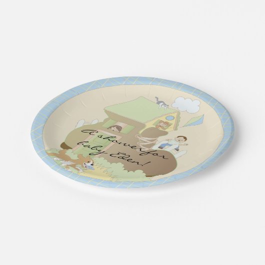 Assiettes En Carton Plaques papier Baby shower "Blue Build-a-Library" (Angle)