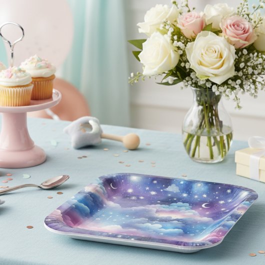 Assiettes En Carton Plaques papier Baby shower d'adoption Starry Sky