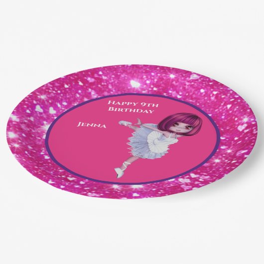 Assiettes En Carton Plaques papier Ballerina Dancer "Happy Birthday" (Angle)