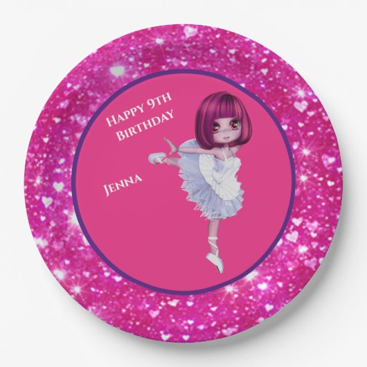 Assiettes En Carton Plaques papier Ballerina Dancer "Happy Birthday" (Devant)
