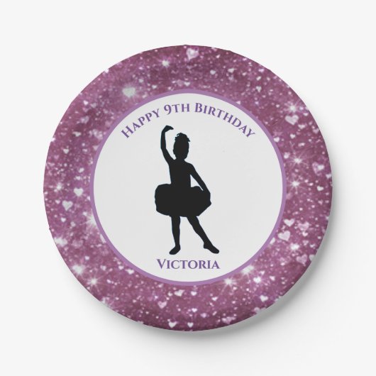 Assiettes En Carton Plaques papier Ballerina Dancer "Happy Birthday" (Devant)