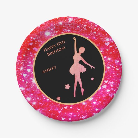 Assiettes En Carton Plaques papier Ballerina Dancer "Happy Birthday" (Devant)