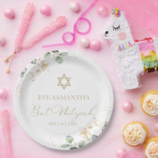 Assiettes En Carton Plaques papier bat mitzvah aquarelle | Eucalyptus (Fête)