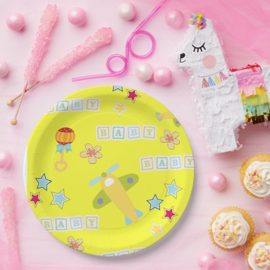 Assiettes En Carton Plaques Papier Bébé Jaune d'avion (Fête)