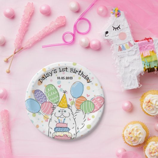 Assiettes En Carton Plaques papier blanc Perse Chat Anniversaire (Fête)