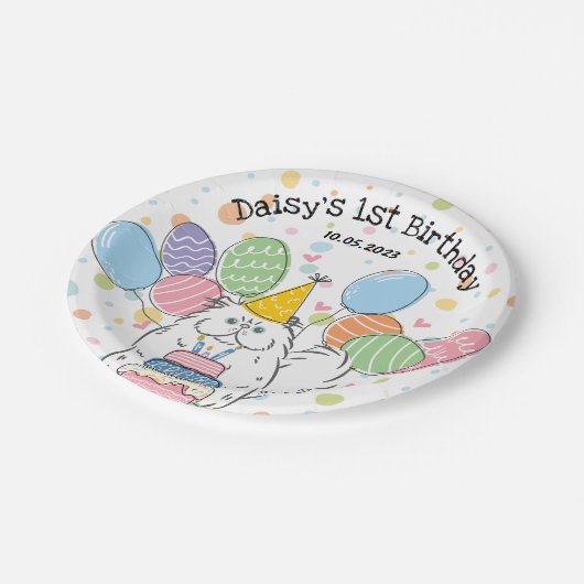Assiettes En Carton Plaques papier blanc Perse Chat Anniversaire (Angle)