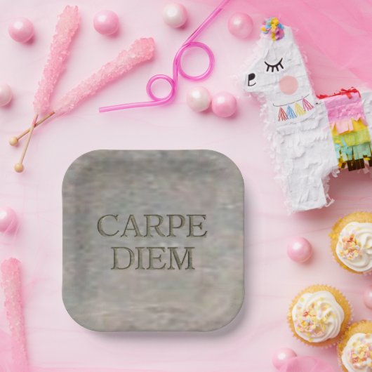 Assiettes En Carton Plaques papier carré Carpe Diem Stone (Fête)