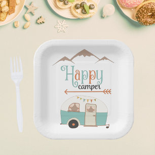 Assiettes En Carton Plaques papier Carré Happy Camper Retro RV