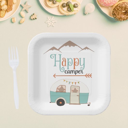 Assiettes En Carton Plaques papier Carré Happy Camper Retro RV