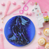 Assiettes En Carton Plaques Papier Cheval Courant En Bleu Lune Nuit (Fête)