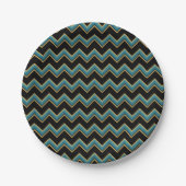 Assiettes En Carton Plaques papier Chevron turquoise et or (Devant)
