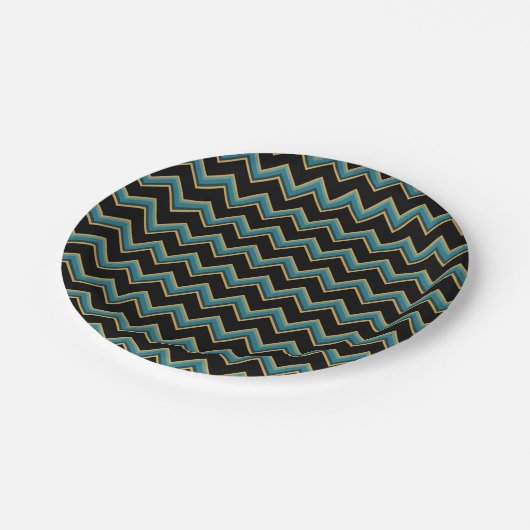 Assiettes En Carton Plaques papier Chevron turquoise et or (Angle)