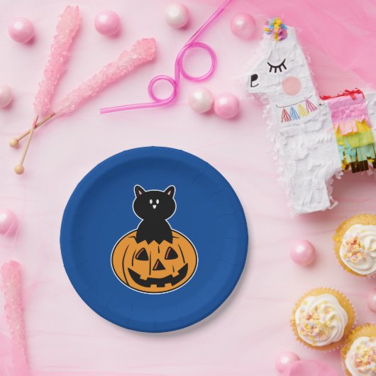 Assiettes En Carton Plaques papier Citrouille Halloween Chat noir (Fête)