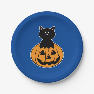 Assiettes En Carton Plaques papier Citrouille Halloween Chat noir