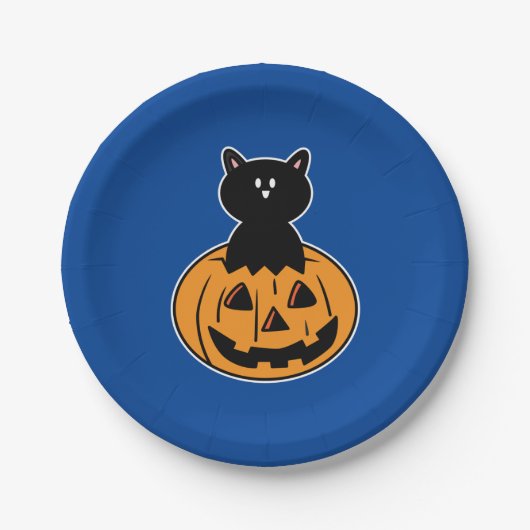 Assiettes En Carton Plaques papier Citrouille Halloween Chat noir (Devant)