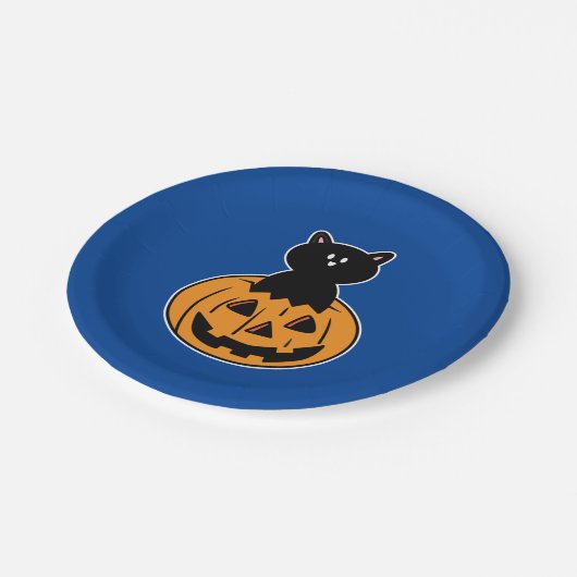 Assiettes En Carton Plaques papier Citrouille Halloween Chat noir (Angle)