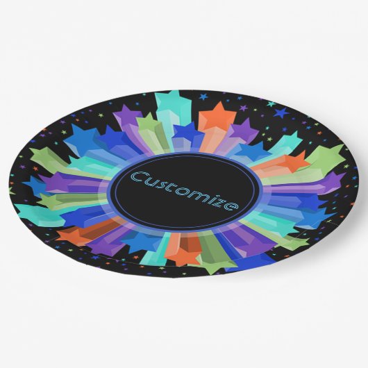 Assiettes En Carton Plaques papier colorées Rainbow Starburst Party (Angle)