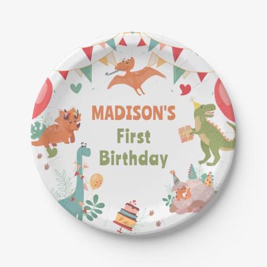 Assiettes En Carton Plaques Papier Cute Dinosaur (Devant)