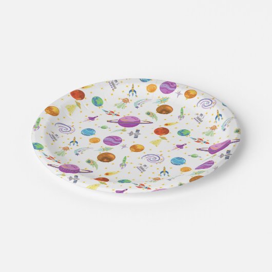 Assiettes En Carton Plaques papier d'anniversaire de voyage spatial (Angle)
