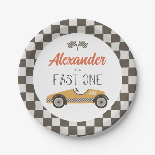 Assiettes En Carton Plaques papier d'anniversaire Fast One jaune Race  (Devant)