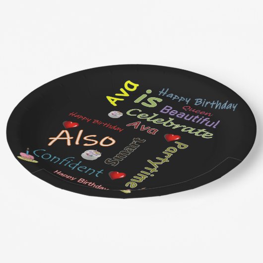 Assiettes En Carton Plaques papier d'anniversaire joyeuses Ava (Angle)