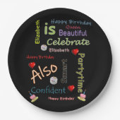 Assiettes En Carton Plaques papier d'anniversaire joyeuses Elizabeth (Devant)