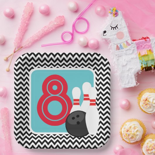 Assiettes En Carton Plaques papier d'anniversaire Retro Chevron Bowlin (Fête)