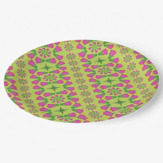 Assiettes En Carton Plaques papier de 9 pouces Retro Bell Flower Manda (Angle)