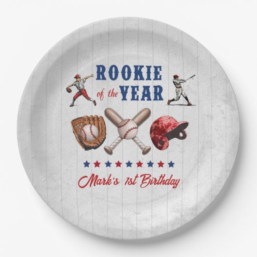 Assiettes En Carton Plaques papier de baseball Rookie 1er anniversaire (Devant)