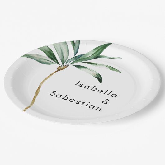 Assiettes En Carton Plaques Papier de mariage de destination Palm Tree (Angle)