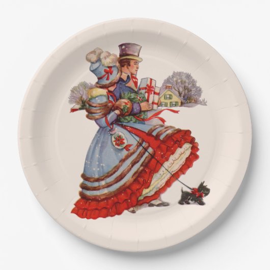 Assiettes En Carton Plaques papier de Noël à l'ancienne mode (Devant)