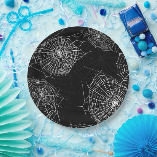 Assiettes En Carton Plaques papier éffrayantes Black & White Spiderweb (Fête)