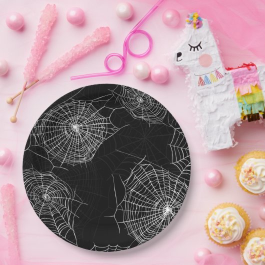 Assiettes En Carton Plaques papier éffrayantes Black & White Spiderweb (Fête)