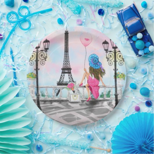 Assiettes En Carton Plaques Papier Femme À Paris - Tour Eiffel (Fête)