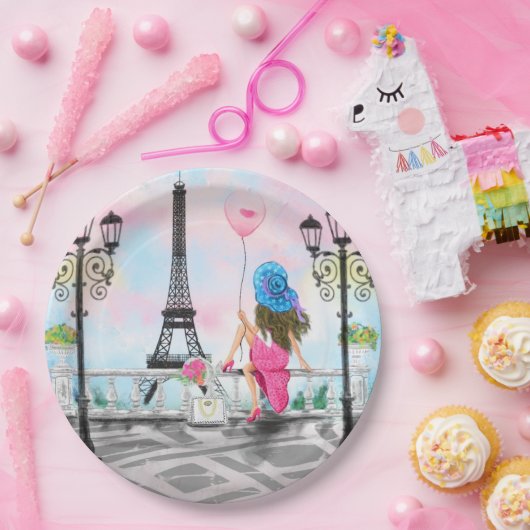 Assiettes En Carton Plaques Papier Femme À Paris - Tour Eiffel (Fête)