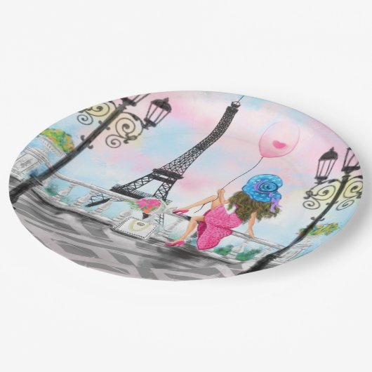 Assiettes En Carton Plaques Papier Femme À Paris - Tour Eiffel (Angle)